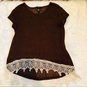 Rue 21 Brown Top w/ White Lace